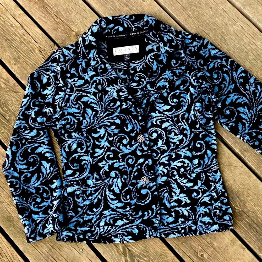 Jacket COUNTY CLOTHING CO. Coat Blazer Paisley Floral Black Blue Size Small